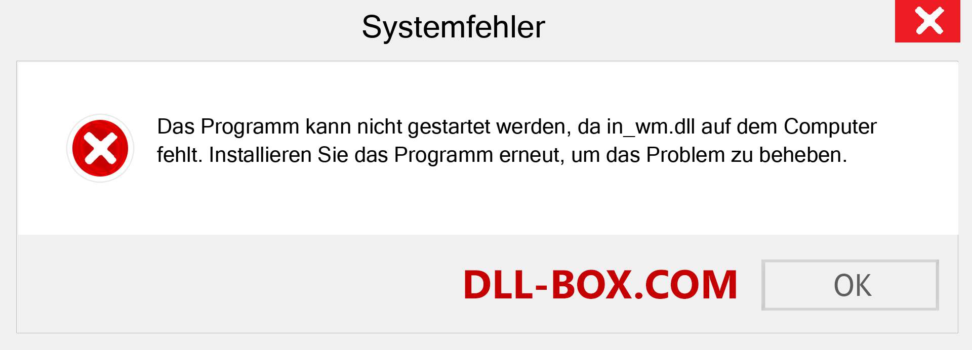 in_wm.dll-Datei fehlt?. Download für Windows 7, 8, 10 - Fix in_wm dll Missing Error unter Windows, Fotos, Bildern